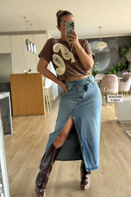 Falda Larga Denim con Abertura - Versatilidad Infinita