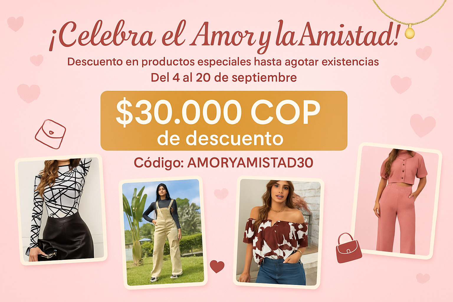 Banner de Amor y Amistad con productos reales